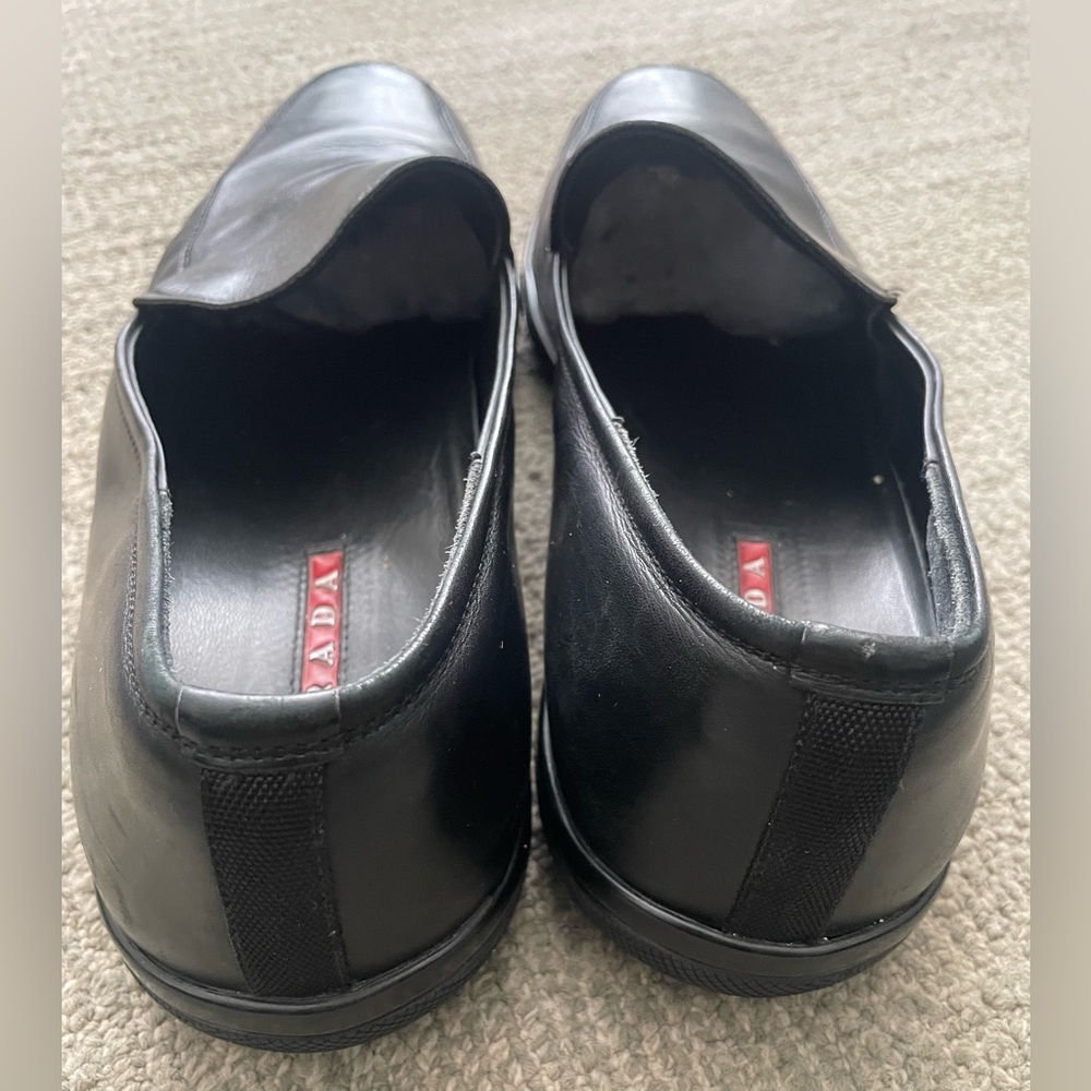 PRADA *LINEA ROSSA* Mens Black Slip On Logo Vamp Loafer With Dust Bag - Picture 5 of 9